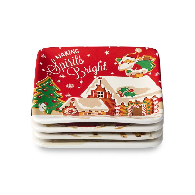 Certifed International Santa's Retro Christmas Set of 4 Canape/Appetizer/Luncheon Plates 6" Assorted Designs