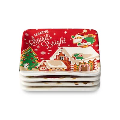 Certifed International Santa's Retro Christmas Set of 4 Canape/Appetizer/Luncheon Plates 6" Assorted Designs