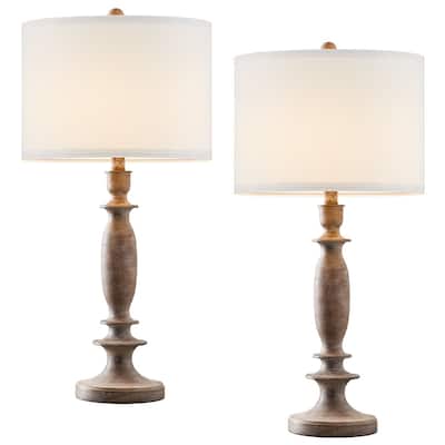 29 in. Wood Farmhouse Table Lamp with White Linen Shade, 9.5-Watt LED Bulbs Included (Set of 2) - 2-Pack 29"H