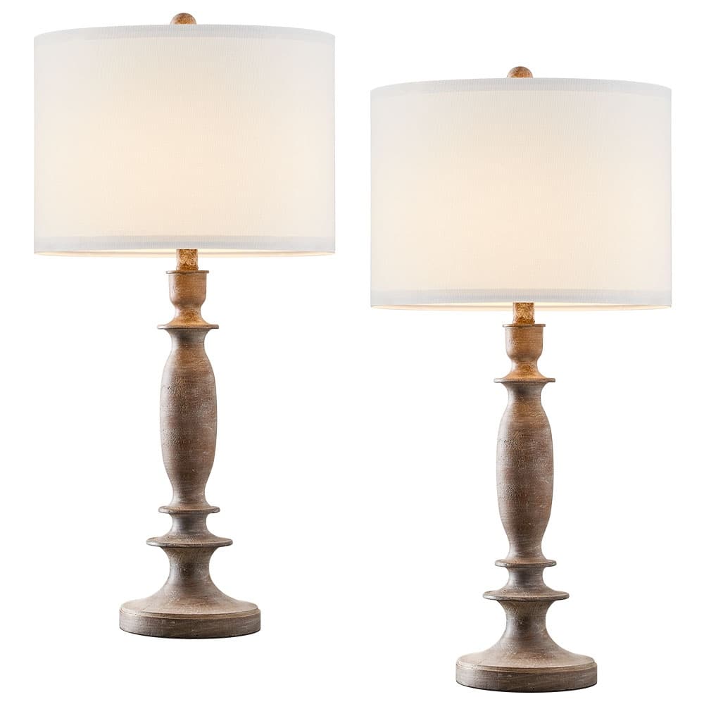 29 in. Wood Farmhouse Table Lamp with White Linen Shade, 9.5-Watt LED Bulbs Included (Set of 2) - 2-Pack 29"H