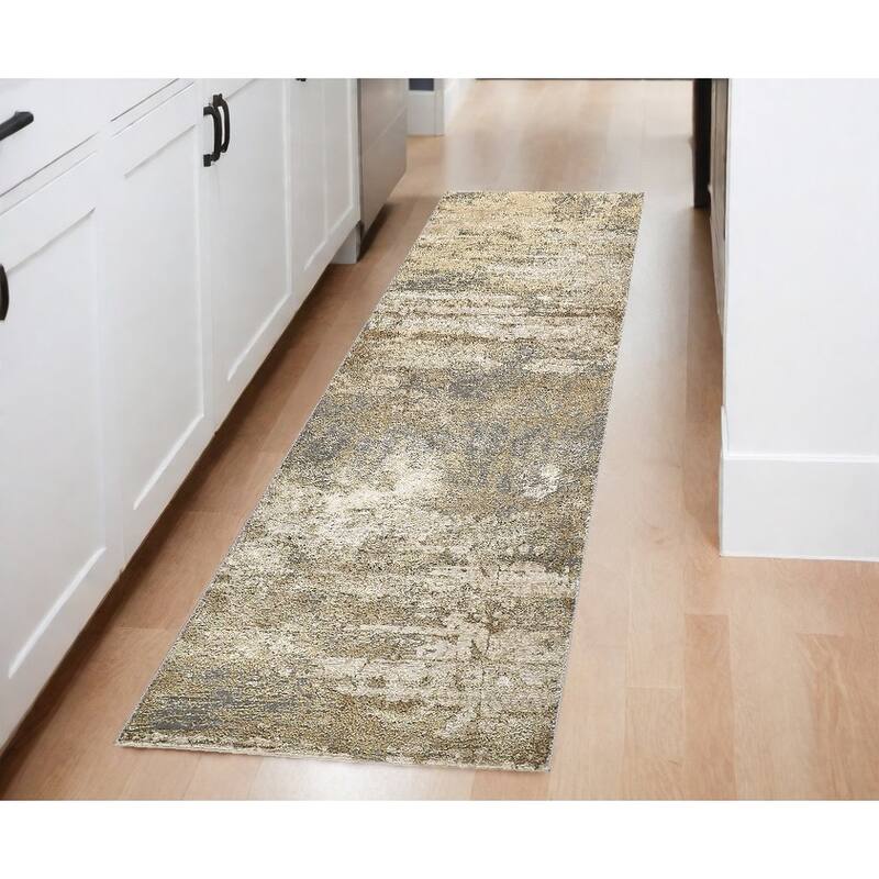 Zises Power Loomed Abstract Modern Stain Resistant Area Rug By HomeRoots - 94' X '34' X '0.39 - 94' X '34' X '0.39 - Cream/Onyx - Runner