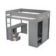 preview thumbnail 8 of 12, Full Loft Bed Solid Wood Structure Slats Loft Bed with All-in-One Desk Drawers ,Guardrail, and Sliding Doors Cabinet - Grey