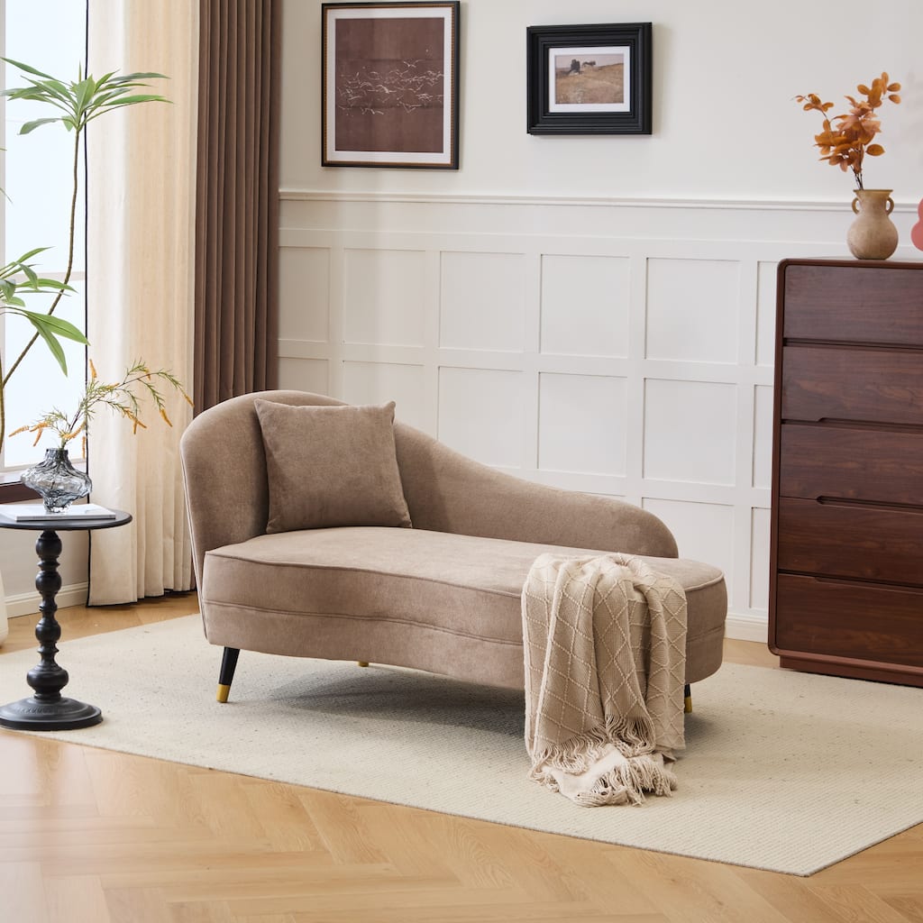 Christopher Knight Home - Modern Upholstered Curved Chaise Lounge with Boucle Fabric & Lumbar Pillow - 61.25"W