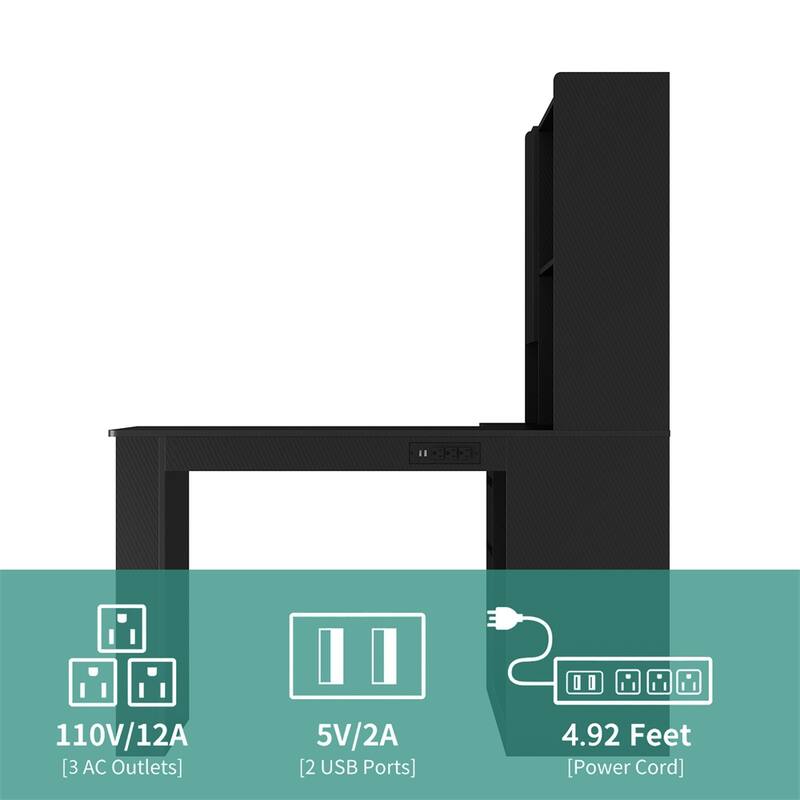 L Shaped Desk,Computer Desk with Drawers,Bookshelf & Hutch,w/LED Light