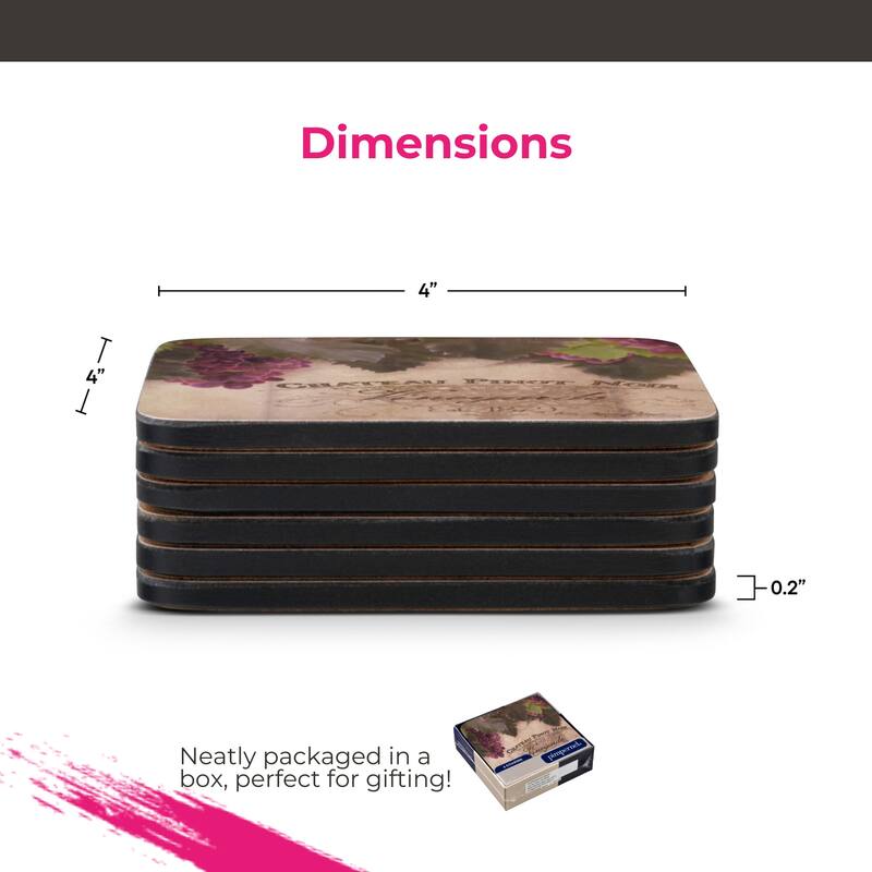 Pimpernel Set of 6 Tuscan Vineyard Coasters - 4 Inches Sq.