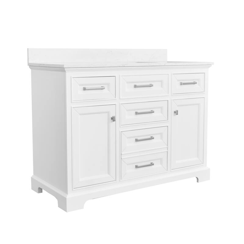 AstralLight 48 in. Single Sink Freestanding White Bath Vanity with White Engineered Marble Top