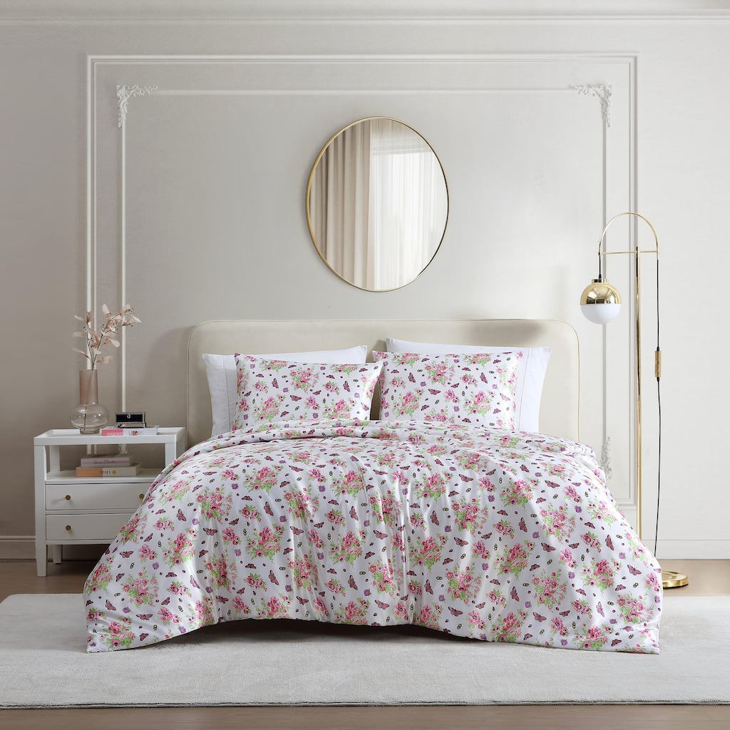 Betsey Johnson Queen Bee Floral Bouquet Reversible Pink Duvet Cover Set