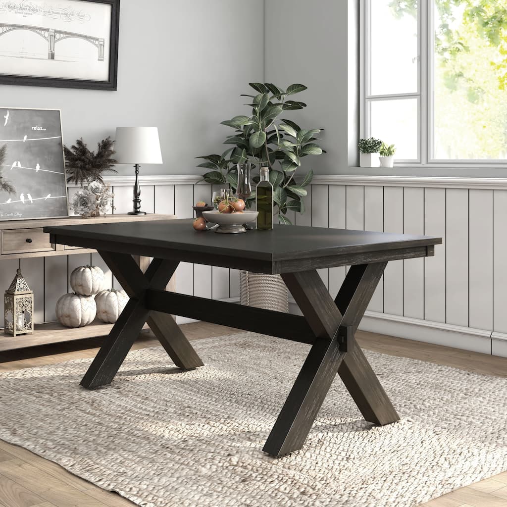 Furniture of America Marl Farmhouse Black 64-inch Wood Dining Table