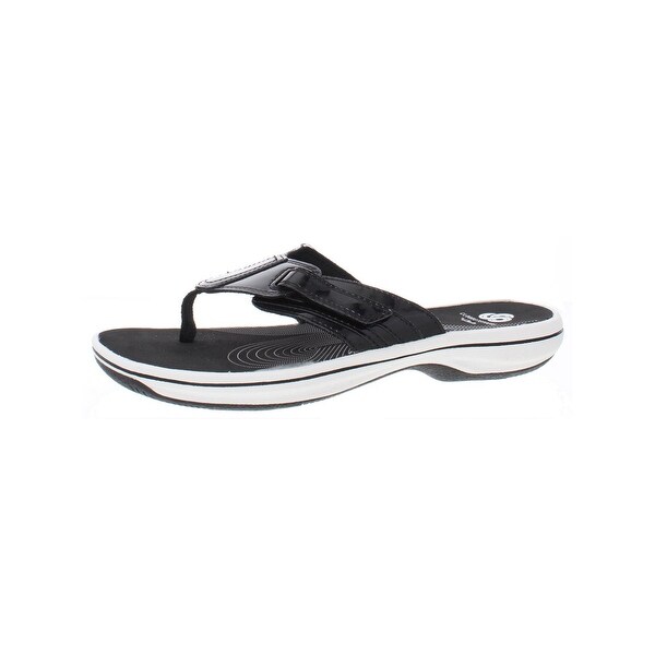 black patent flip flop sandals