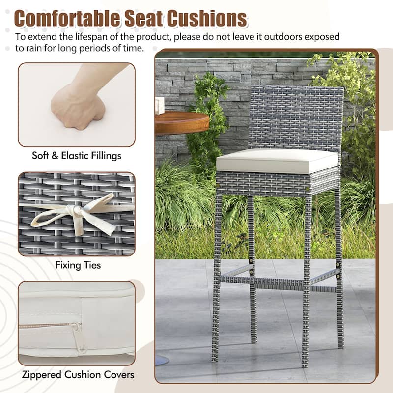 Patio Wicker Barstools with Soft Seat Cushion and Cozy Footrest Perfect for Use Pool or Backyard - 20" x 16" x 42.5"