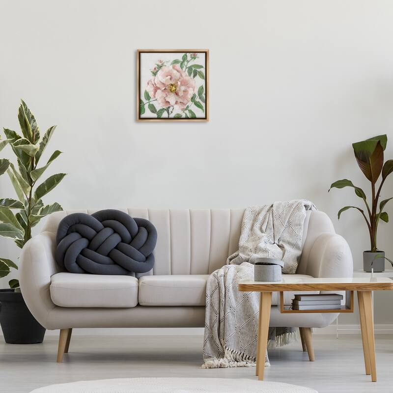 Stupell Traditional Single Pink Blossom Framed Floater Canvas Wall Art Design By Sally Swatland