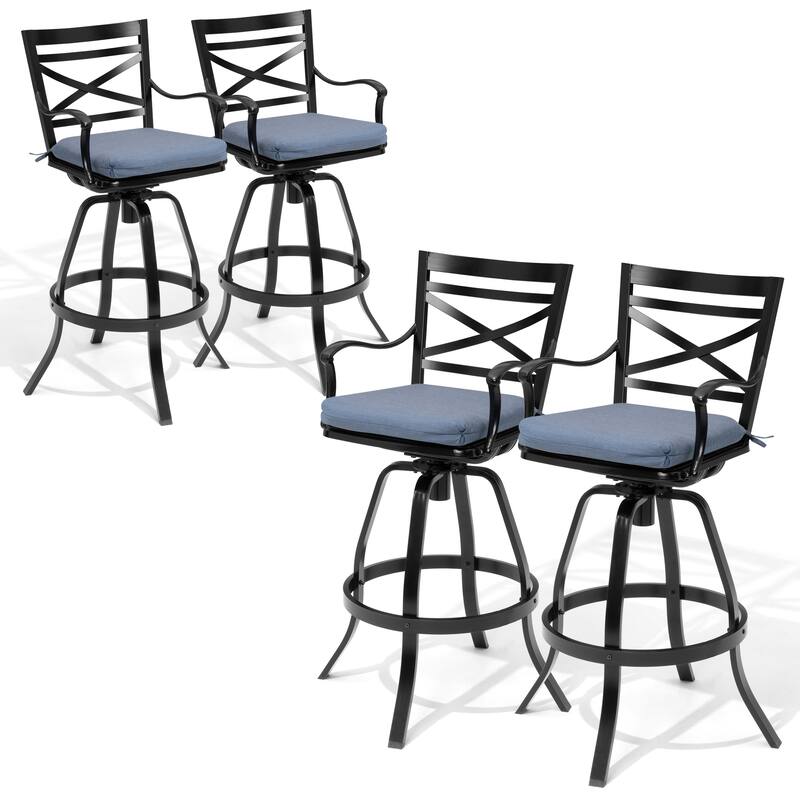 Outdoor Indoor Patio Bar Stools Aluminum Swivel Bar Chair with Sunbrella Cushion - 4-Piece - SpectrumDenim