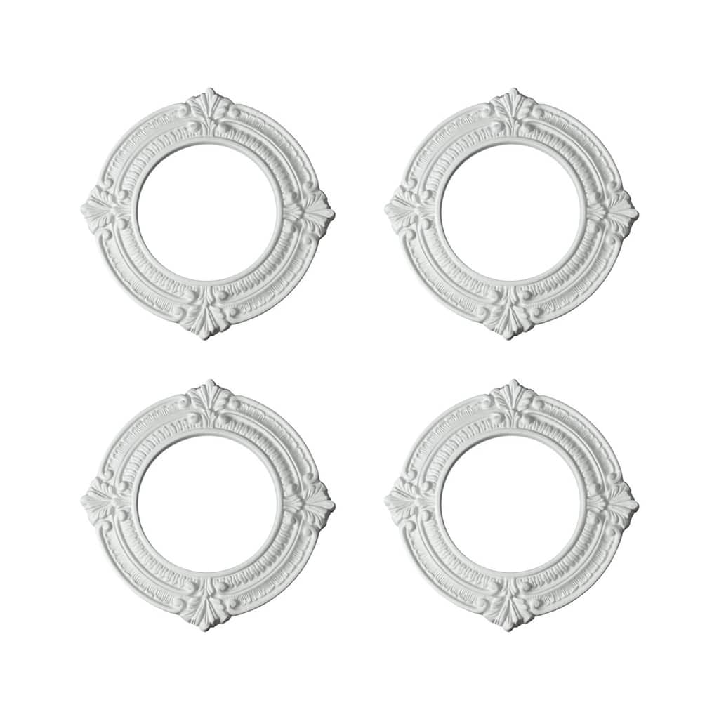 White Recessed Ceiling Medallion Polyurethane Foam Ornate Trim Water resistant ID 6" x OD 10" Pack of 4 Renovators Supply - N/A