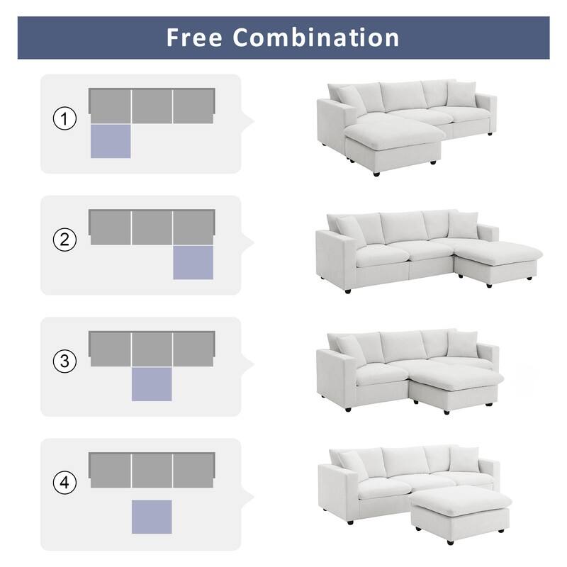 100" L-Shaped Sectional Sofa, Modern Couch Set with Convertible Ottoman and 2 Free Pillows