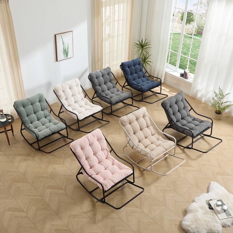 Outdoor Rocking Chair, Comfy Cushion, with Soft Thick Cushion,for Living Room, Bedroom, Reading Room, Black Frame with Cushion