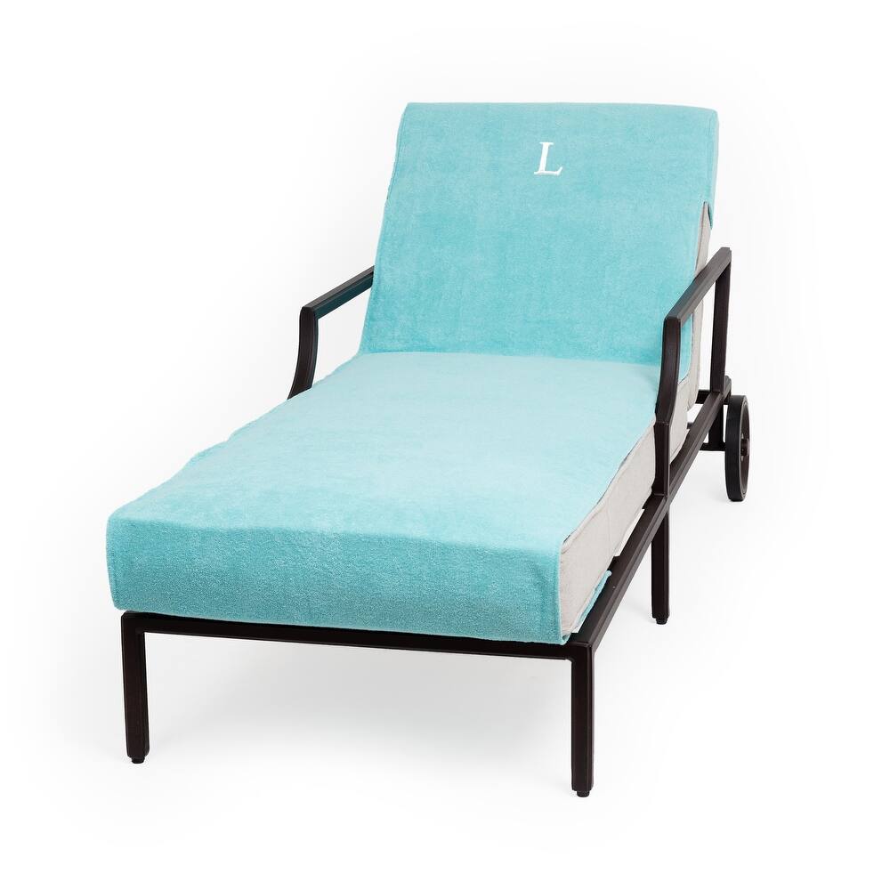 Authentic Turkish Cotton Monogrammed Aqua Green Towel Cover for Standard Size Chaise Lounge Chair