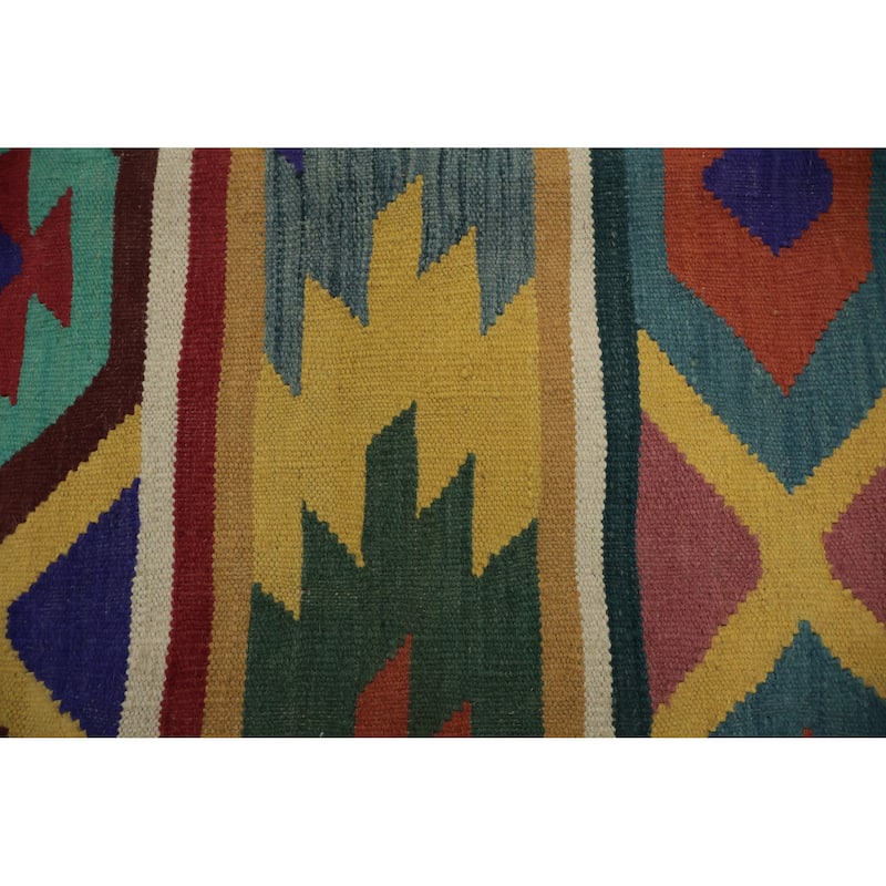 Hand Woven Oriental 100% Wool Carpet Southwestern Tribal Multi-Colored Kilim Area Rug - 9' 6'' X 8' 1''