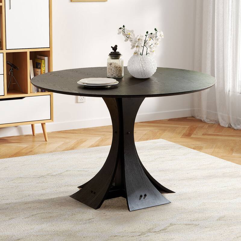 47.24" Round Modern MDF Dining Table for Kitchen - Black