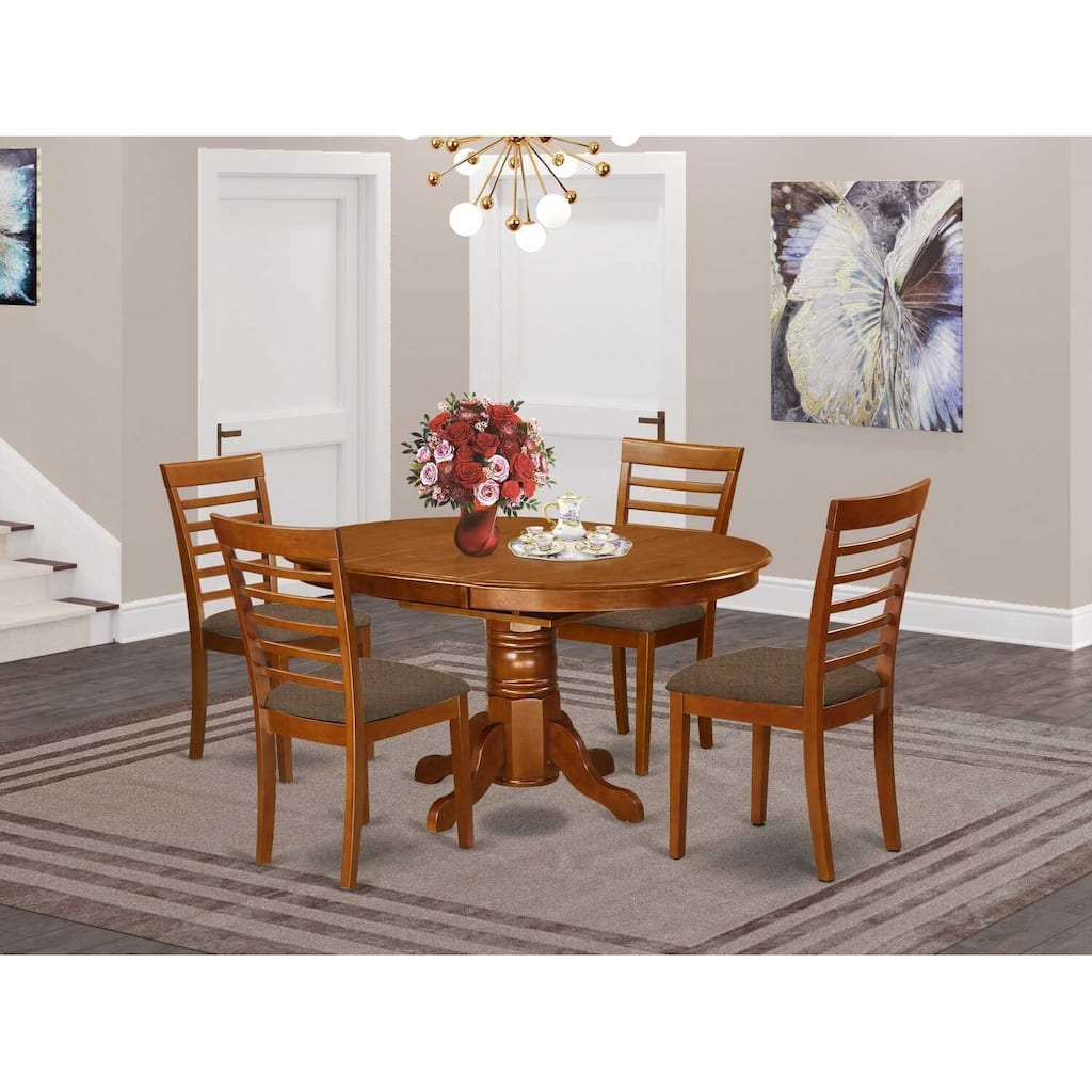 HomeStock 5-Piece Oval Saddle Brown Finish Solid Wood Top Dining table with 4 Chairs