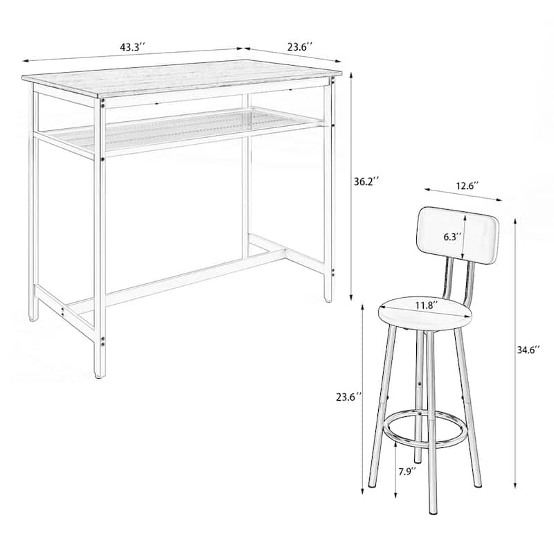 5-Piece Kitchen Counter Height Table Set,Bar Table with 4 Chairs