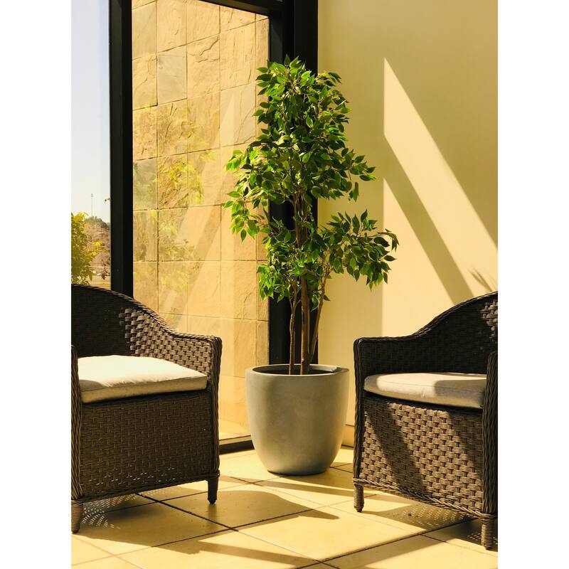 Kante 9 in. H Concrete and Fiberglass Round Bowl Planter, Outdoor Indoor Large Planters Pots with Drainage Hole