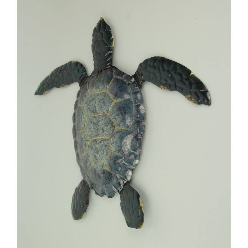Blue Galvanized Metal Art Sea Turtle Wall Sculpture 19 Inch