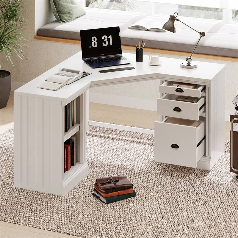57.68" Home Office L-Shaped Corner Executive Computer Writing Desk - White