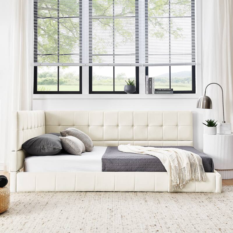 Full Size Upholstered Daybed with Comfortable Backrest and Armrests