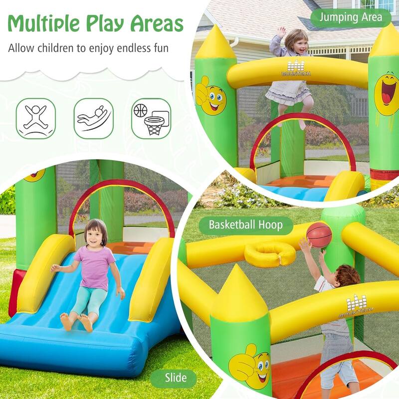 Kids Inflatable Bounce House Smiley Bouncy Castle Blower Excluded - Multicolor