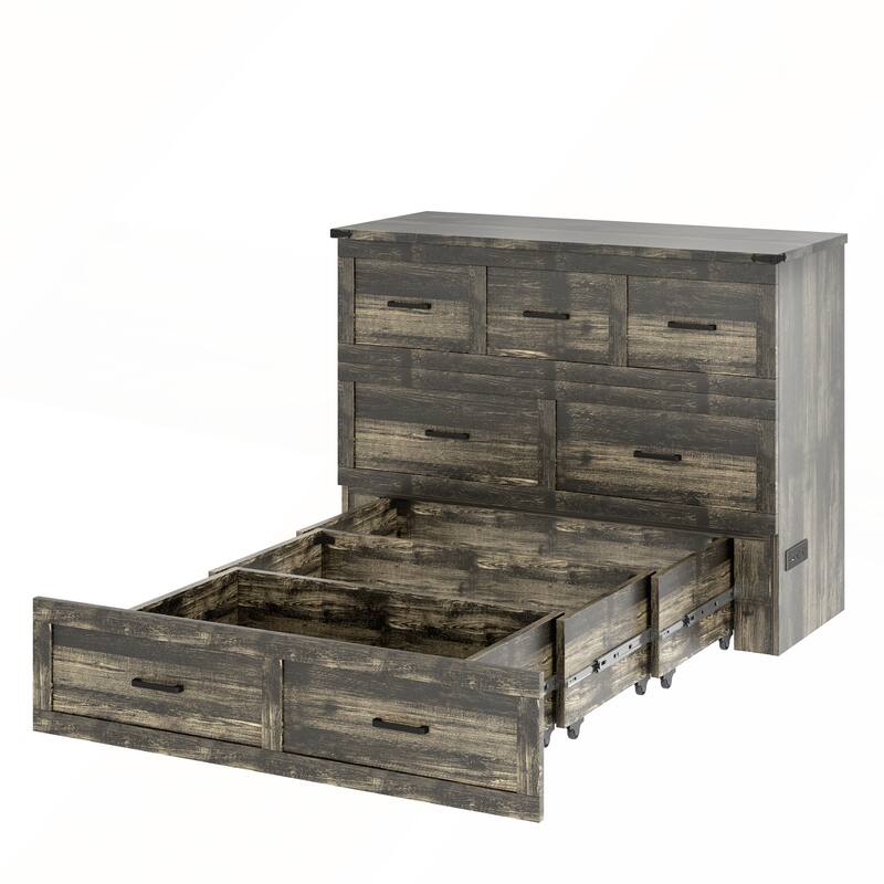 Murphy Bed Cabinet with Charging Station for Guest Room and Small Bedroom