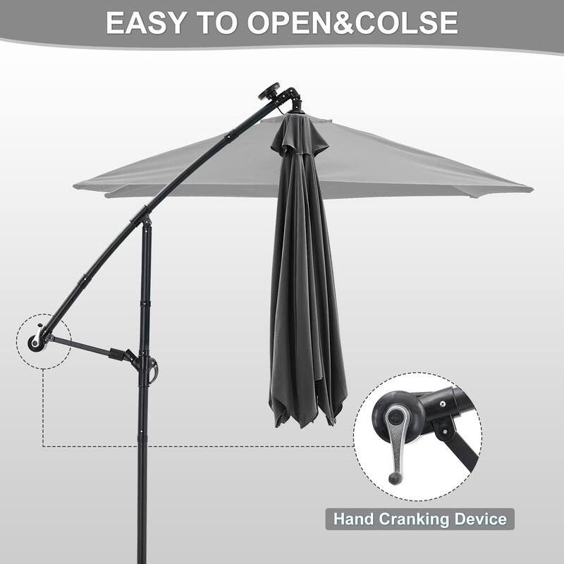 Ainfox 10 ft. Patio Offset Solar LED Umbrellas Cantilever Outside Umbrellas with Base