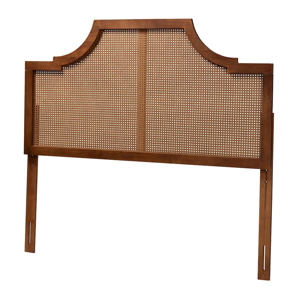 Mid-Century Modern Ash Walnut Wood and Rattan King Size Headboard with Woven Detail and Retro Charm