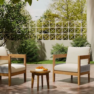 Christopher Knight Home - Ian Outdoor Acacia Wood Club Chair With Table Set