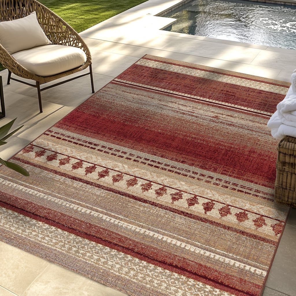 Gertmenian Lux Fuego Casual Red Brown Ombre UV Protected Fade Resistant Polypropylene Flatweave Indoor/ Outdoor Area Rug, 5x8