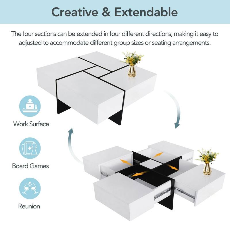 ON-TREND Unique Design Coffee Table with 4 Hidden Storage Compartments