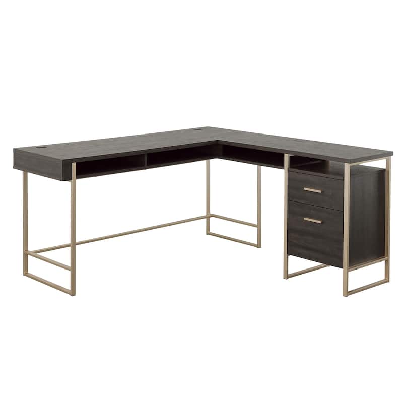 Wood L-Shaped Desk with Large Desktop, Black