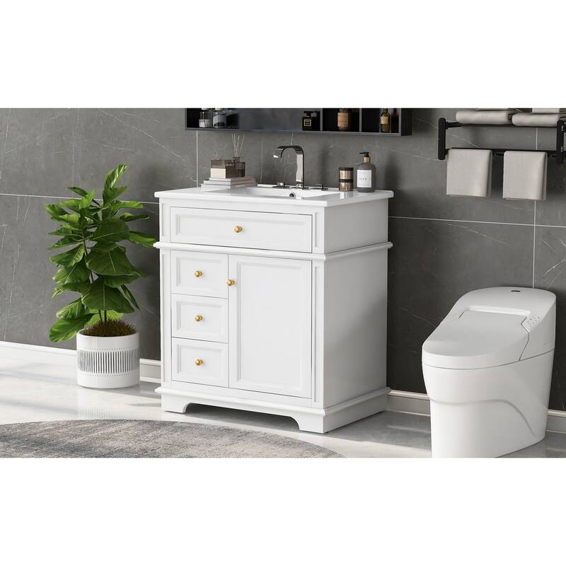 Modern 30-Inch Freestanding Vanity with Ceramic Sink, Soft-Closing Door, Drawers, and Painted Finish