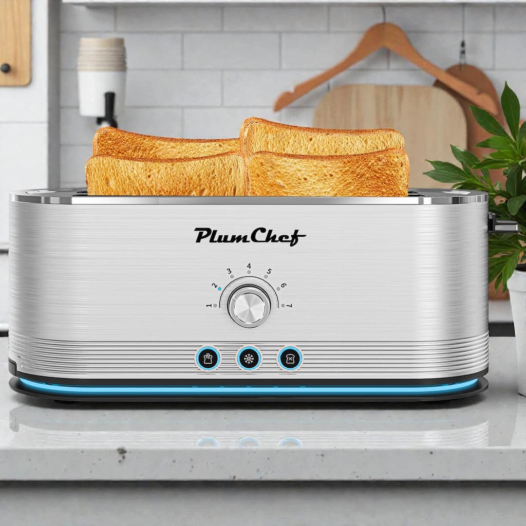 4 Slice Stainless Steel Toaster, 7 Browning Settings, Defrost Reheat, Anti Fingerprint Anti Jam, 1350W