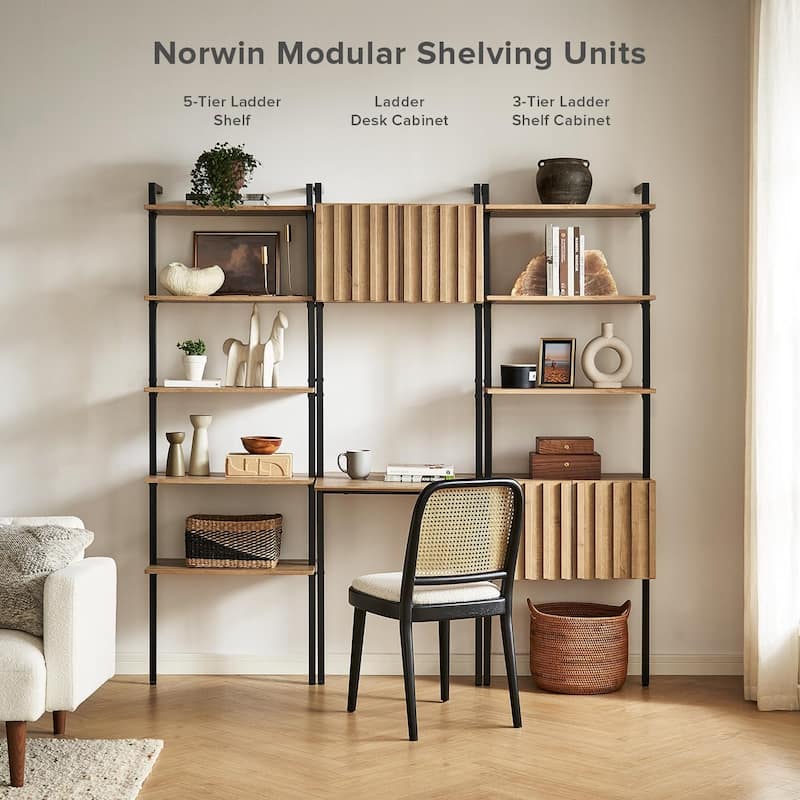 mopio Norwin 5-Tier Ladder Shelf, 3-Tier Ladder Shelf Cabinet & Ladder Desk Cabinet