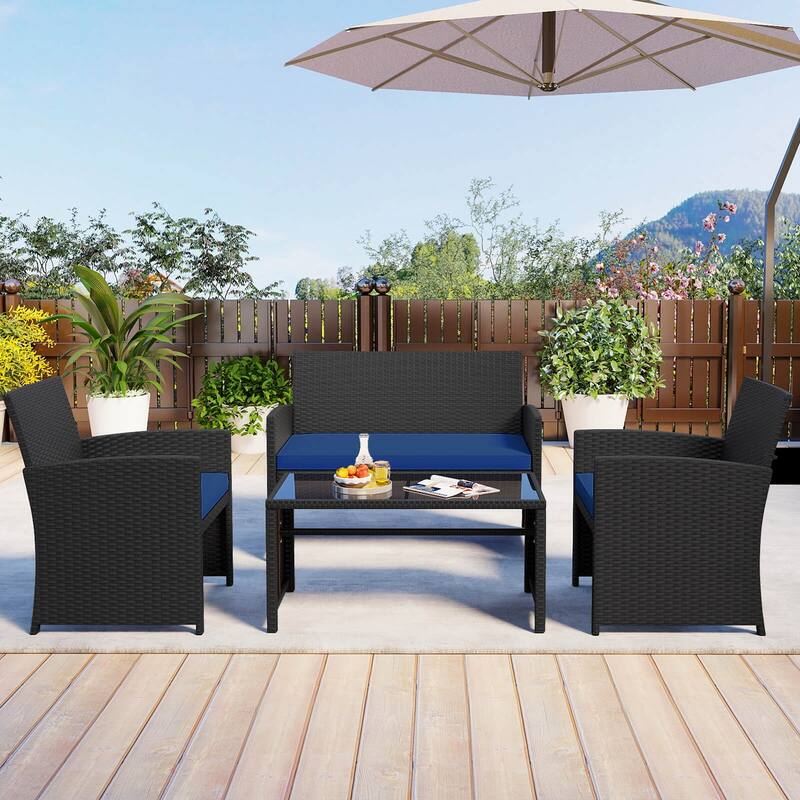 Costway 4 PCS Patio Conversation Set with Seat Cushions & Tempered - See Details
