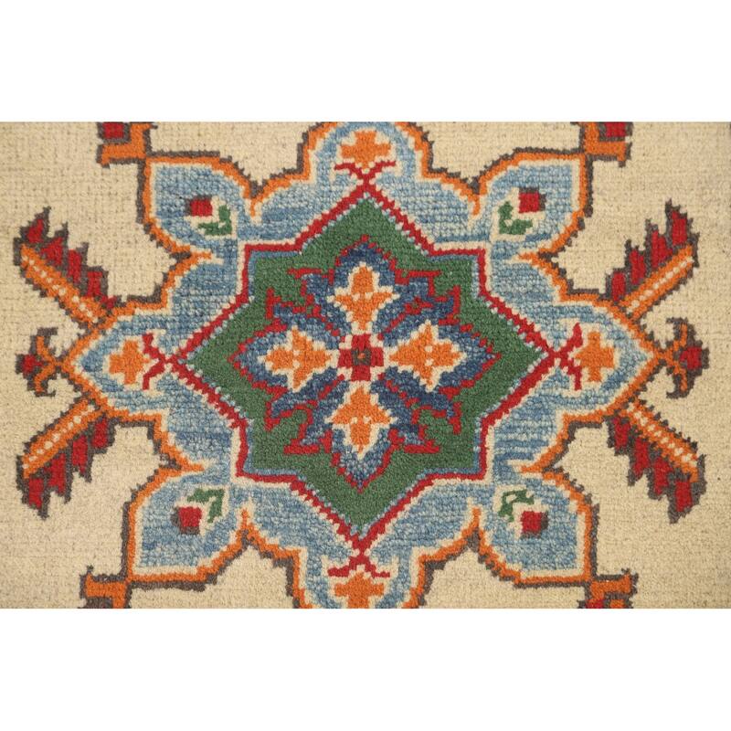 Geometric Kazak Accent Rug Handmade Traditional Wool Carpet - 2'9" x 3'11"