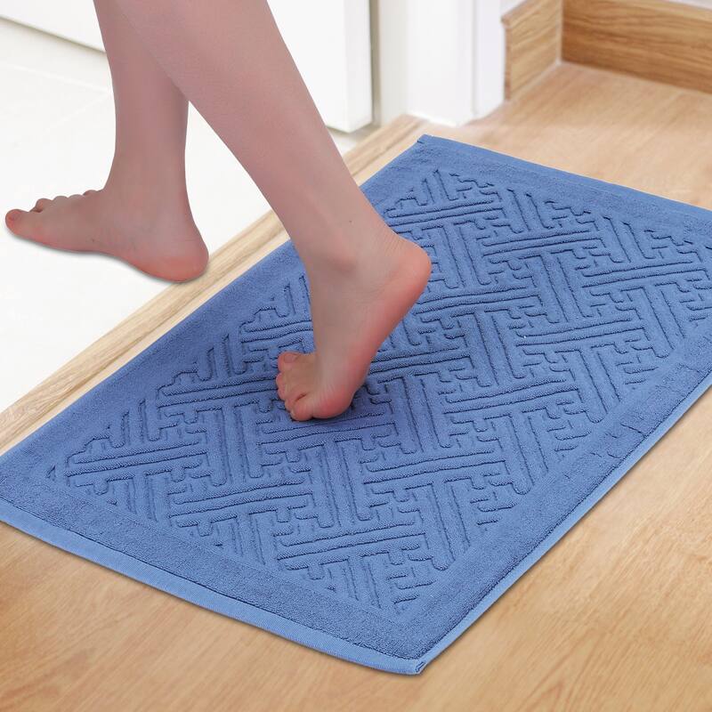 Luxury Bath Mat, Cotton Absorbent Hotel Spa Shower Floor Towel for Bathroom Rug Pad - Blue