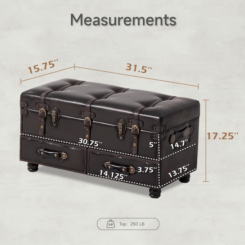 COZAYH Vintage Storage Ottoman Bench, Chest Cabinet with Latch Closure and Buckle for Bedroom Closet Home Organizer Decorative