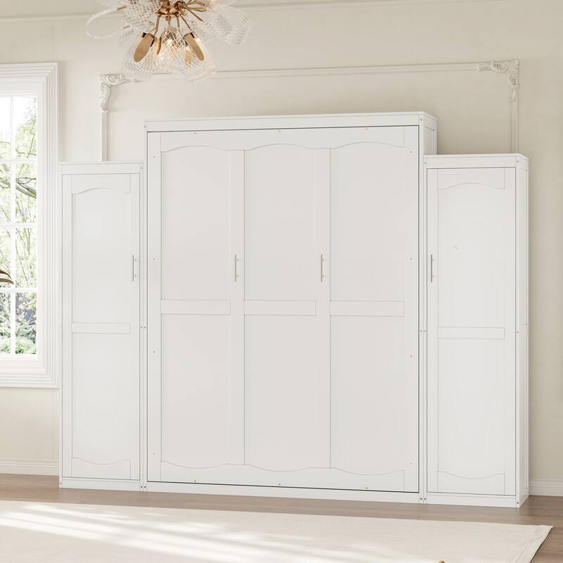 Full/Queen Size Murphy Bed with 2 Wardrobe and Storage Shelf