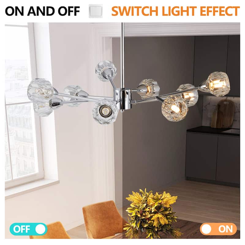 Anmytek 28" Modern Crystal Chandelier Chrome 9-Light Pendant Lighting for Dining Room Living Room - 28 Inch