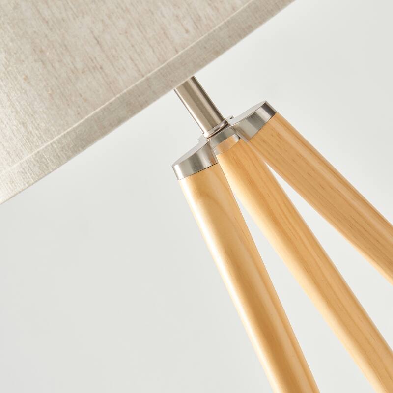 Brightech Emma 61 in. Mid-Century Modern LED Super Bright Floor Lamp with Beige Fabric Drum Shade