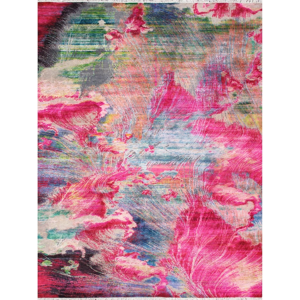 Pasargad Home Modern Hand-Knotted Abstract Sari Silk & Wool Area Rug - 8'10'' X 12' 2''