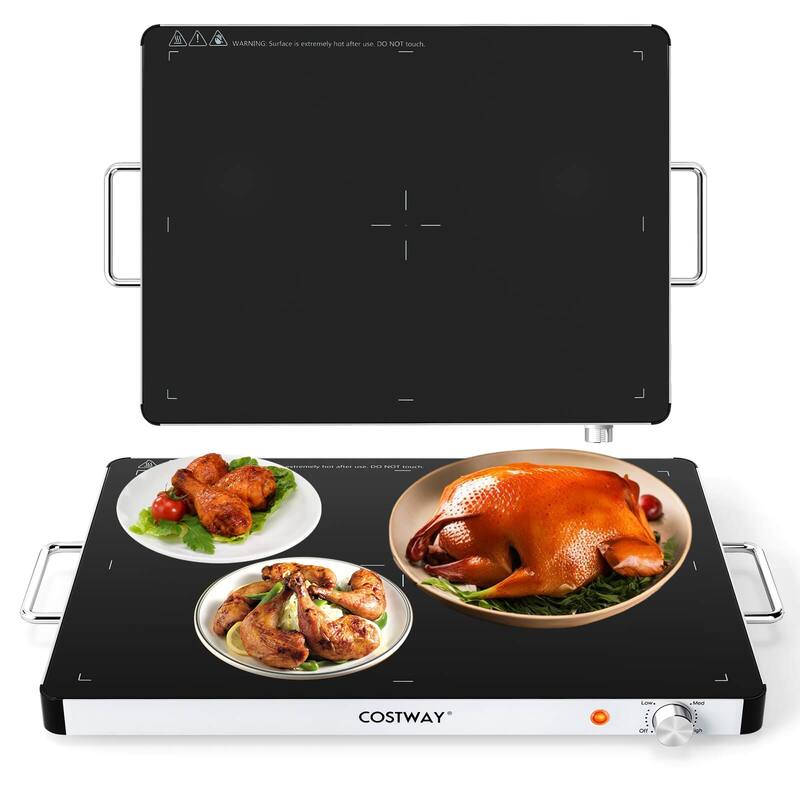 Costway 1/2/3/4PCS 16" x 12" Electric Warming Tray Tempered Glass Food - 1PCS