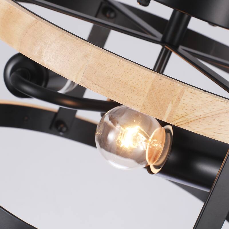 3-Light Drum-shaped Semi Flush Mount Chandelier for Hallway Entryway Dining Room