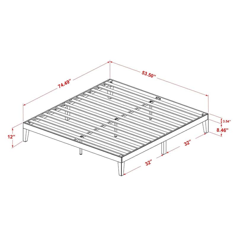 Full Size Platform Bed - Modern Wood Bed Frame with Solid Legs - Walnut Finish